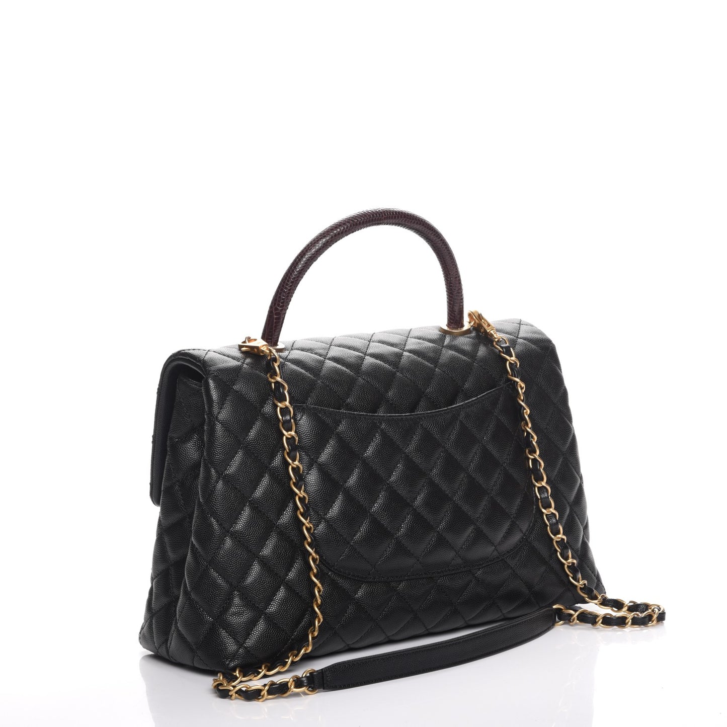 Caviar Lizard Quilted Medium Coco Handle Flap Black