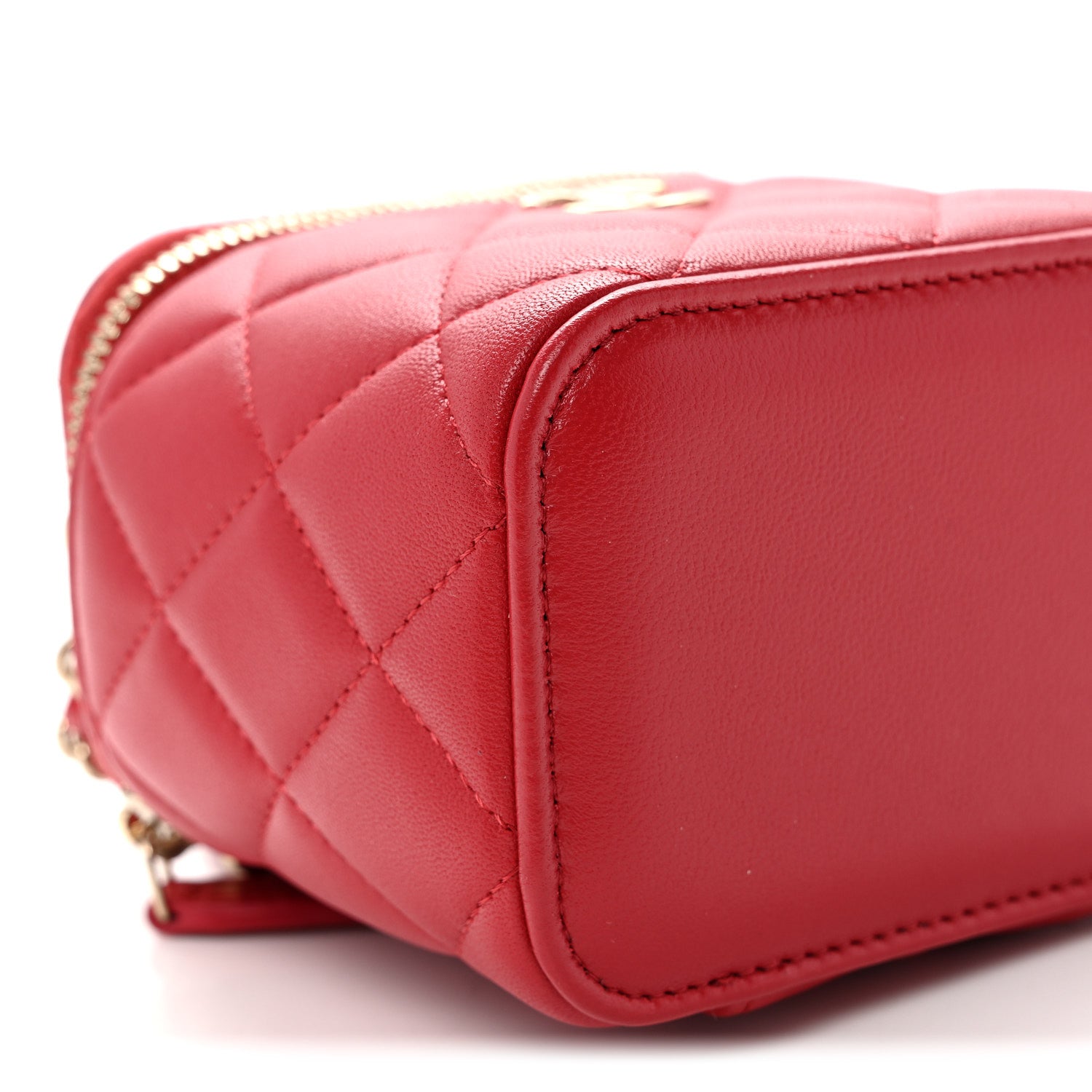 Chanel Lambskin Quilted Mini Top Handle Vanity Case With Chain Red 9 of 11