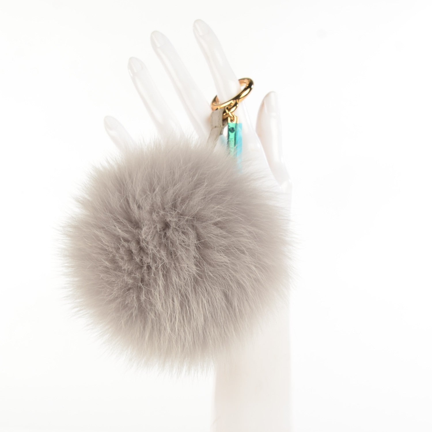 Fendi Fox Fur Vitello Elite Pom Pom Bag Charm Grigio Perla 2 of 6