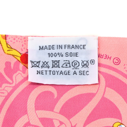 Hermes Silk Ex-Libris Les Parisie Fringed Twilly Rose Malabar Jaune 6 of 8