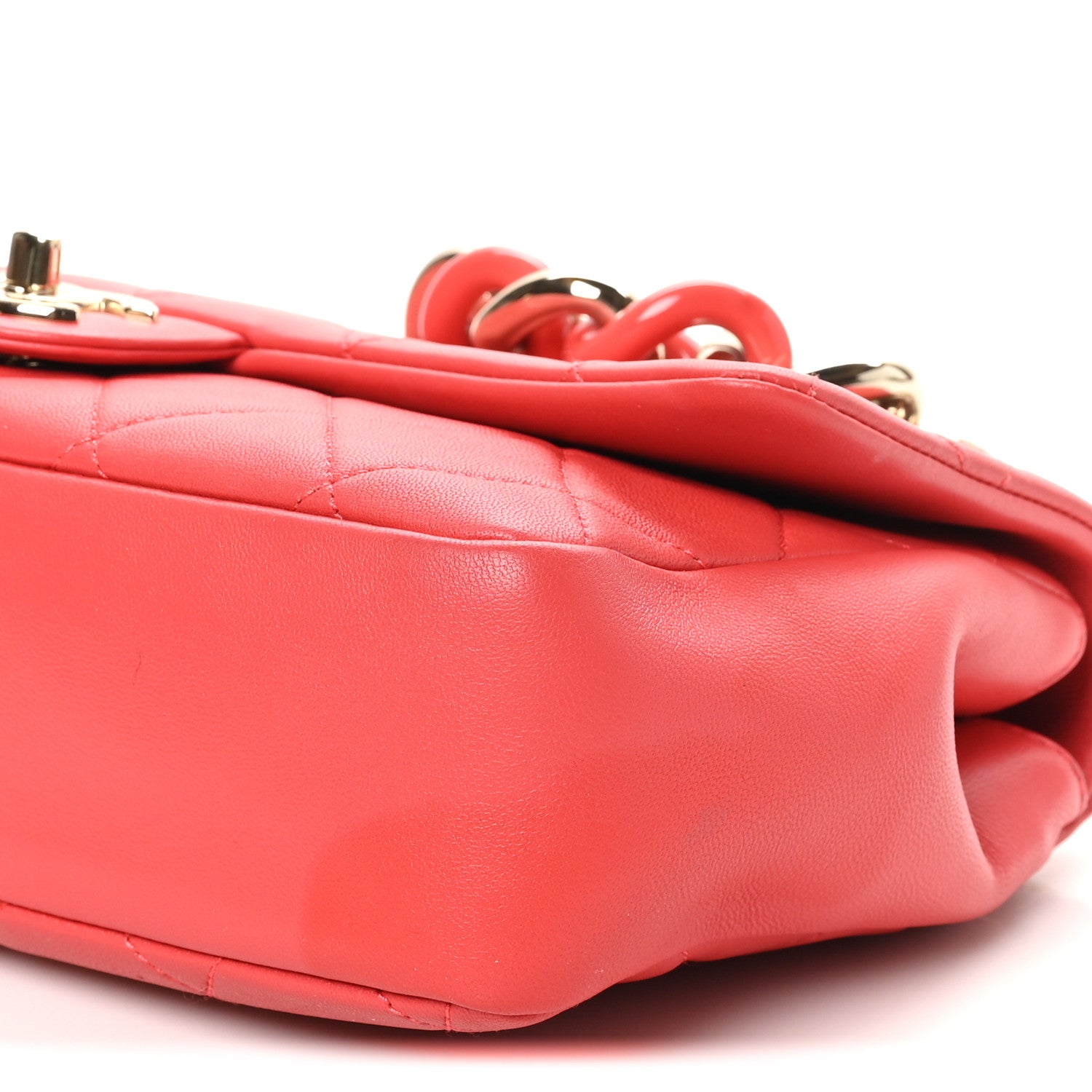 Chanel Lambskin Quilted Resin Bi-Color Chain Flap Bag Red 10 of 10