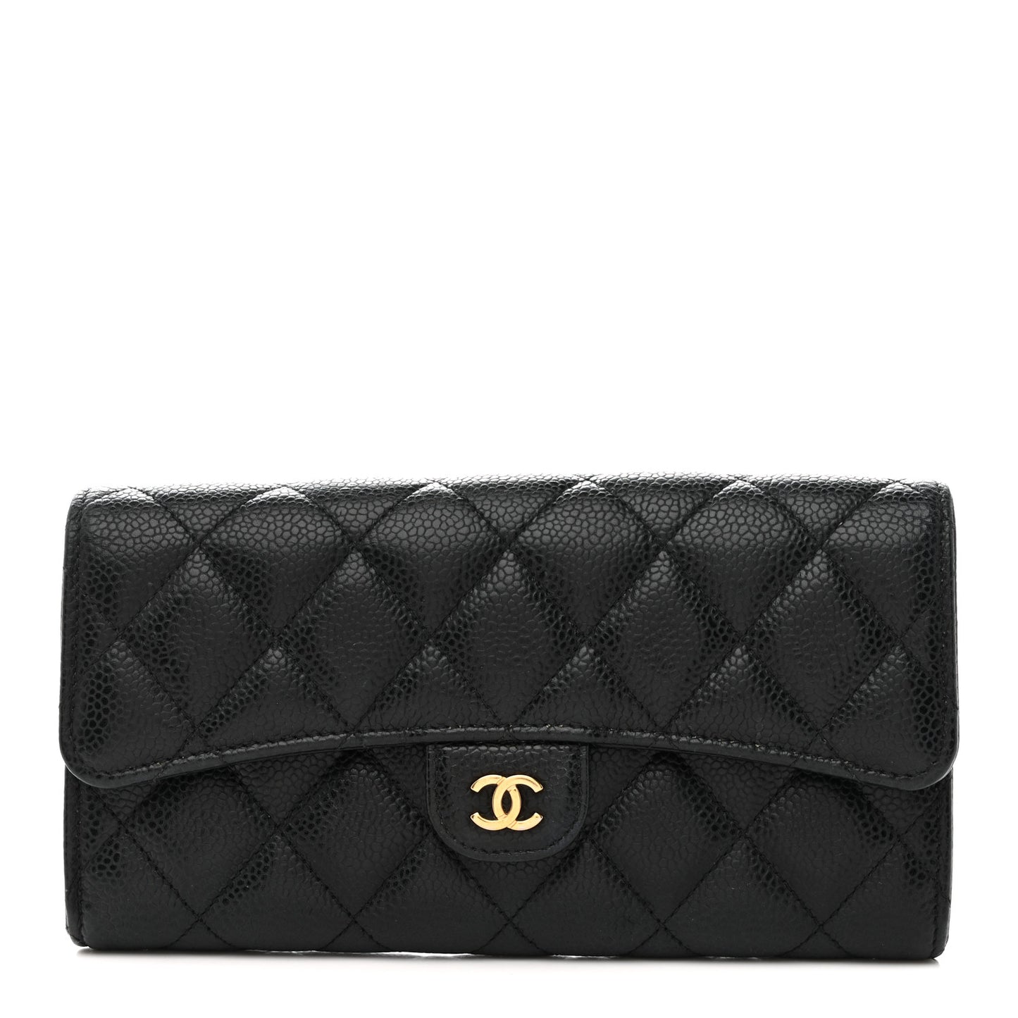 Caviar Quilted Large Gusset Flap Wallet Black