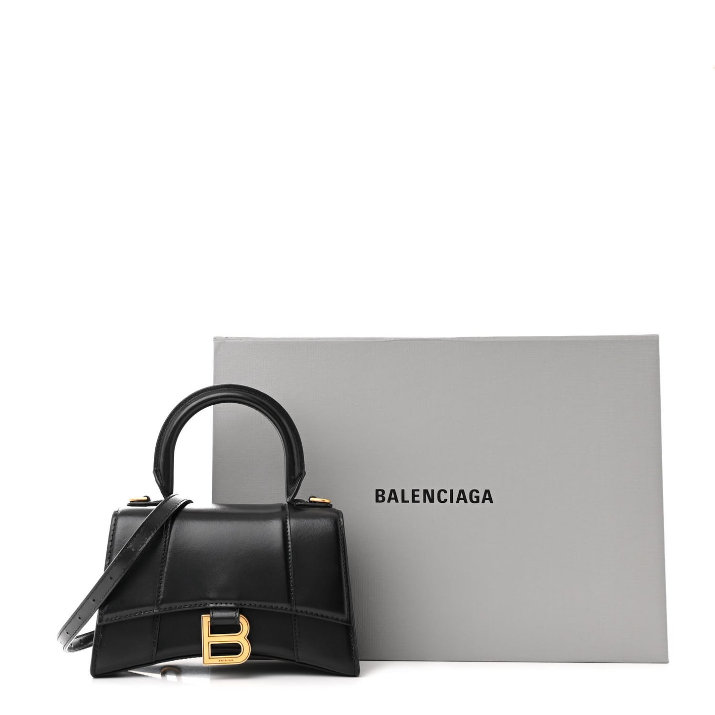 Shiny Box Calfskin Hourglass Top Handle Bag XS Black