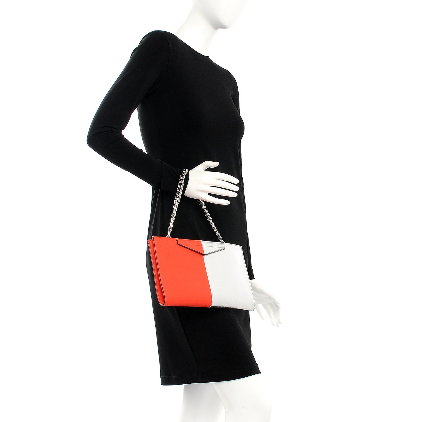 Metallic Saffiano Bi-Color Grande Clutch Papavero Argento