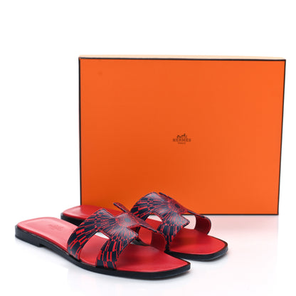 Hermes Calfskin Printed Op'H Oran Sandals 40 Marine Rouge 9 of 9