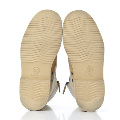 Chanel Toile Suede Calfskin CC Lace Up Short Boots 36 Light Beige 6 of 20