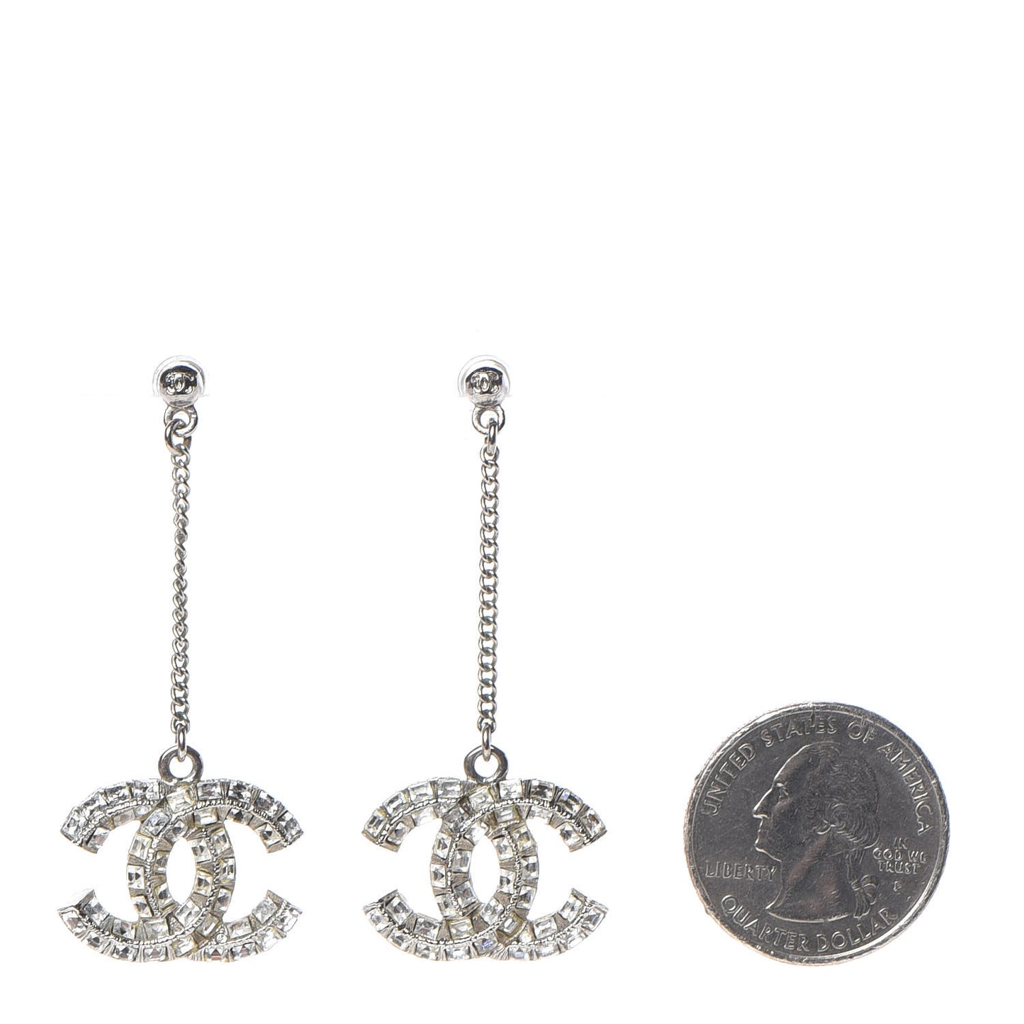 Baguette Crystal CC Drop Earrings Silver