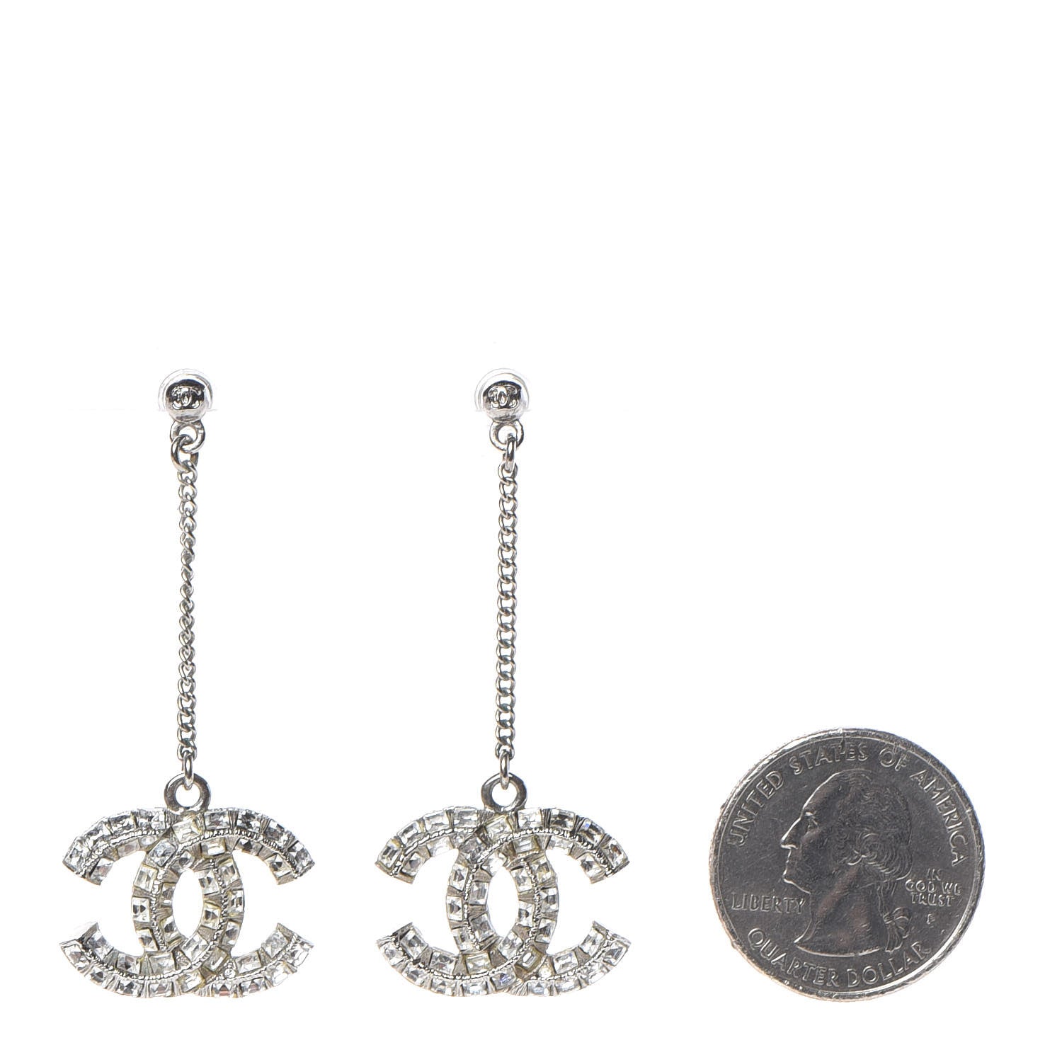 Chanel Baguette Crystal CC Drop Earrings Silver 2 of 4