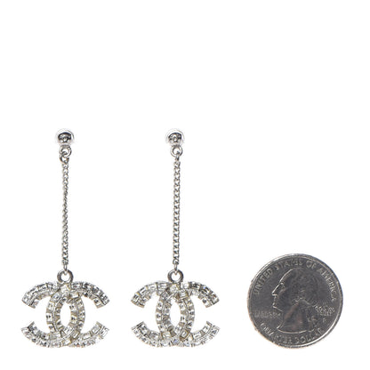 Chanel Baguette Crystal CC Drop Earrings Silver 2 of 4