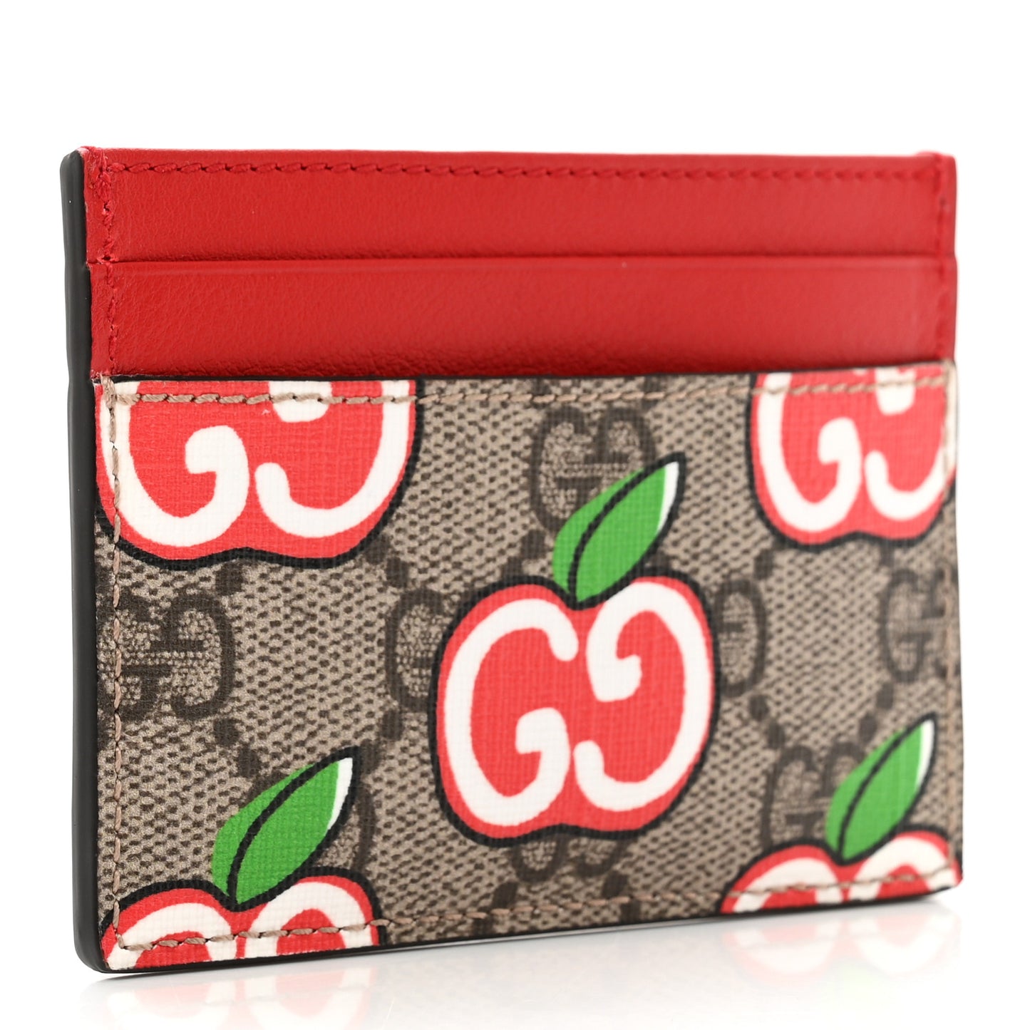 GG Supreme Monogram Apple Card Holder Beige Multicolor Lobster Red
