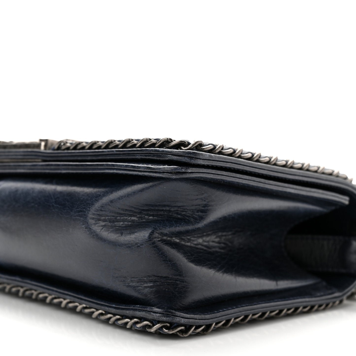 Glazed Calfskin Quilted Medium Boy Chained Flap Blue