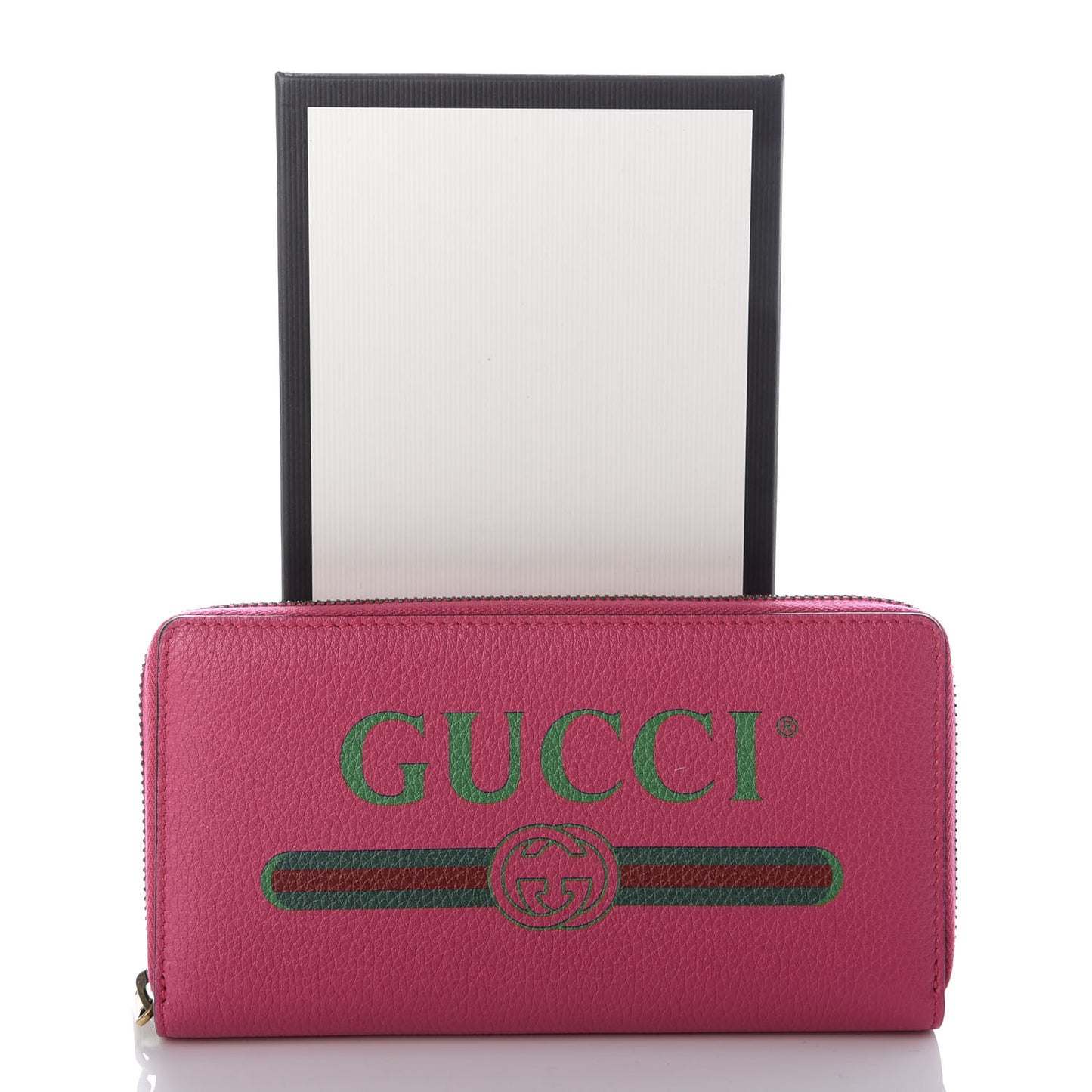 Grained Calfskin Logo Zip Around Wallet Box Pink Green