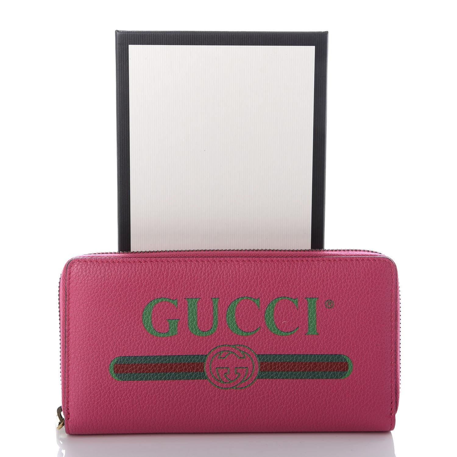 Gucci Grained Calfskin Logo Zip Around Wallet Box Pink Green 7 of 7