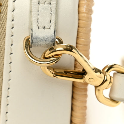 Prada Wicker Calfskin Metal Triangle Logo Mini Pouch Shoulder Bag Tan White 12 of 12