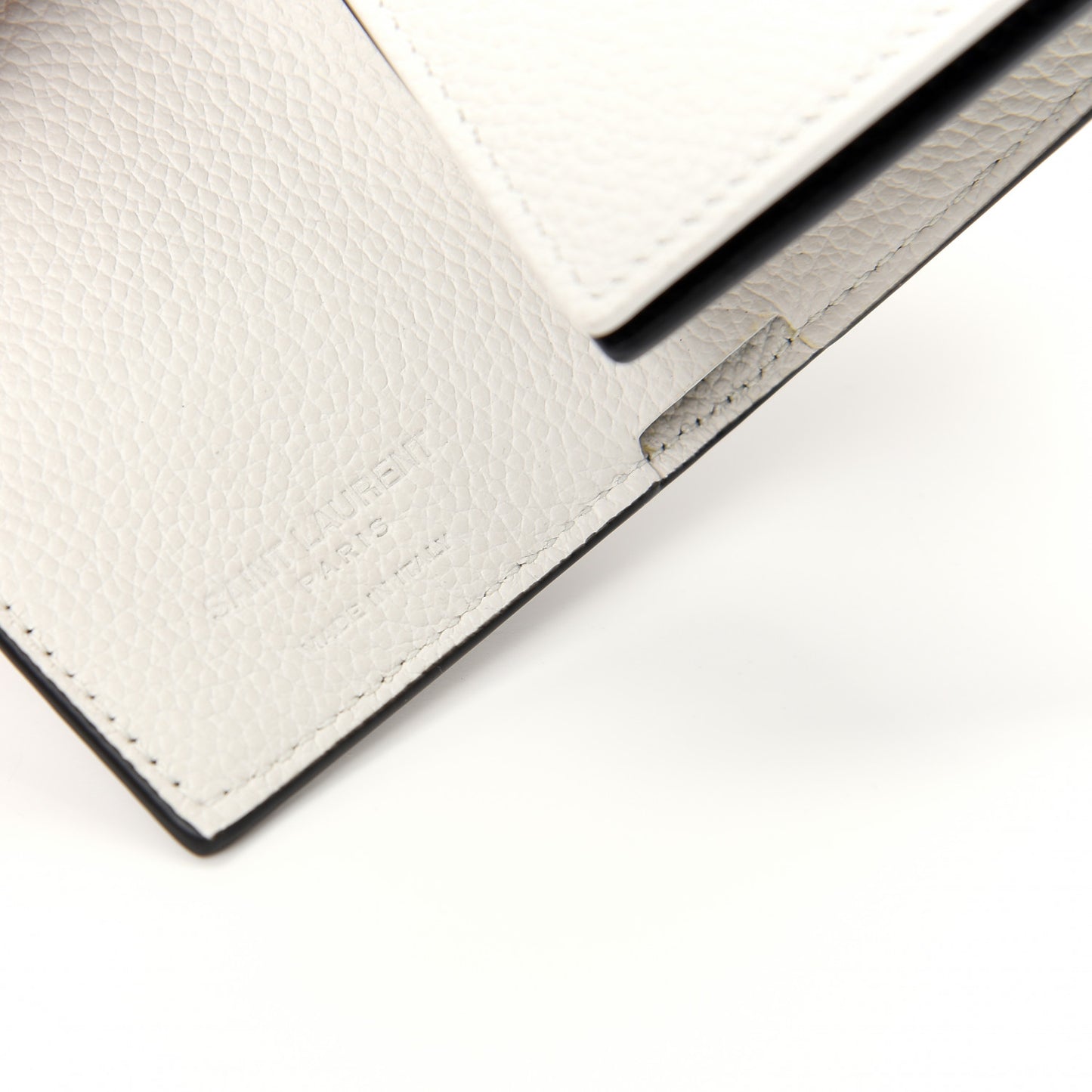 Grained Calfskin Paris Petite Compact Wallet White Black