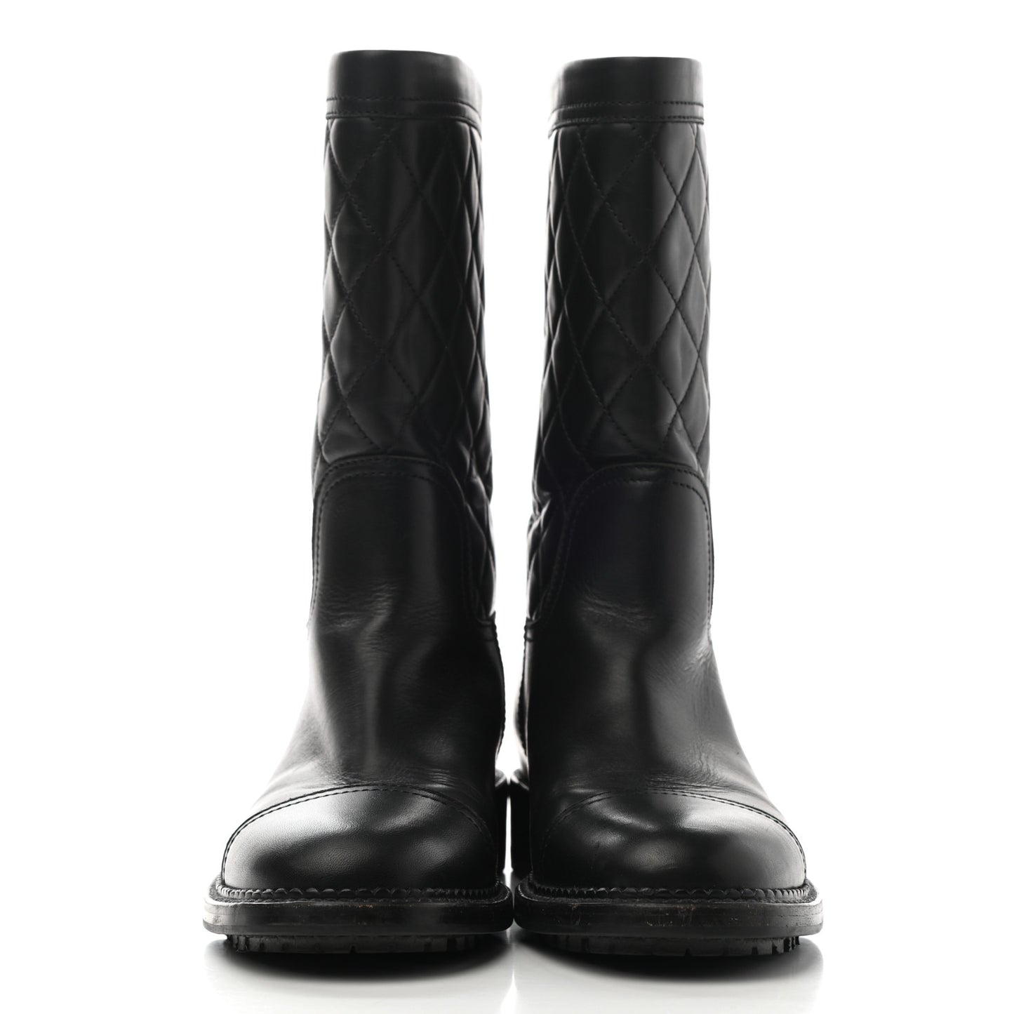 Calfskin Quilted Boots 37 Black