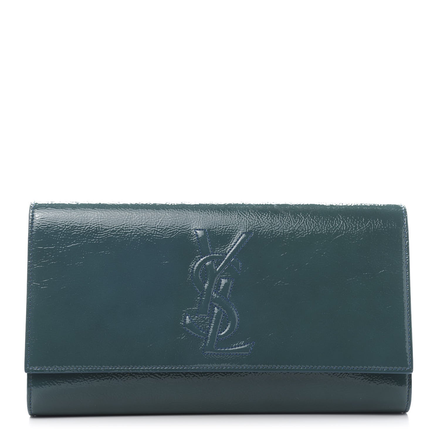 Saint Laurent Textured Patent Monogram Large Belle De Jour Clutch Turquoise 1 of 9