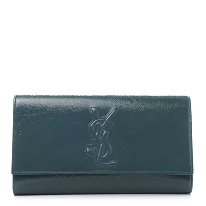 Saint Laurent Textured Patent Monogram Large Belle De Jour Clutch Turquoise 1 of 9