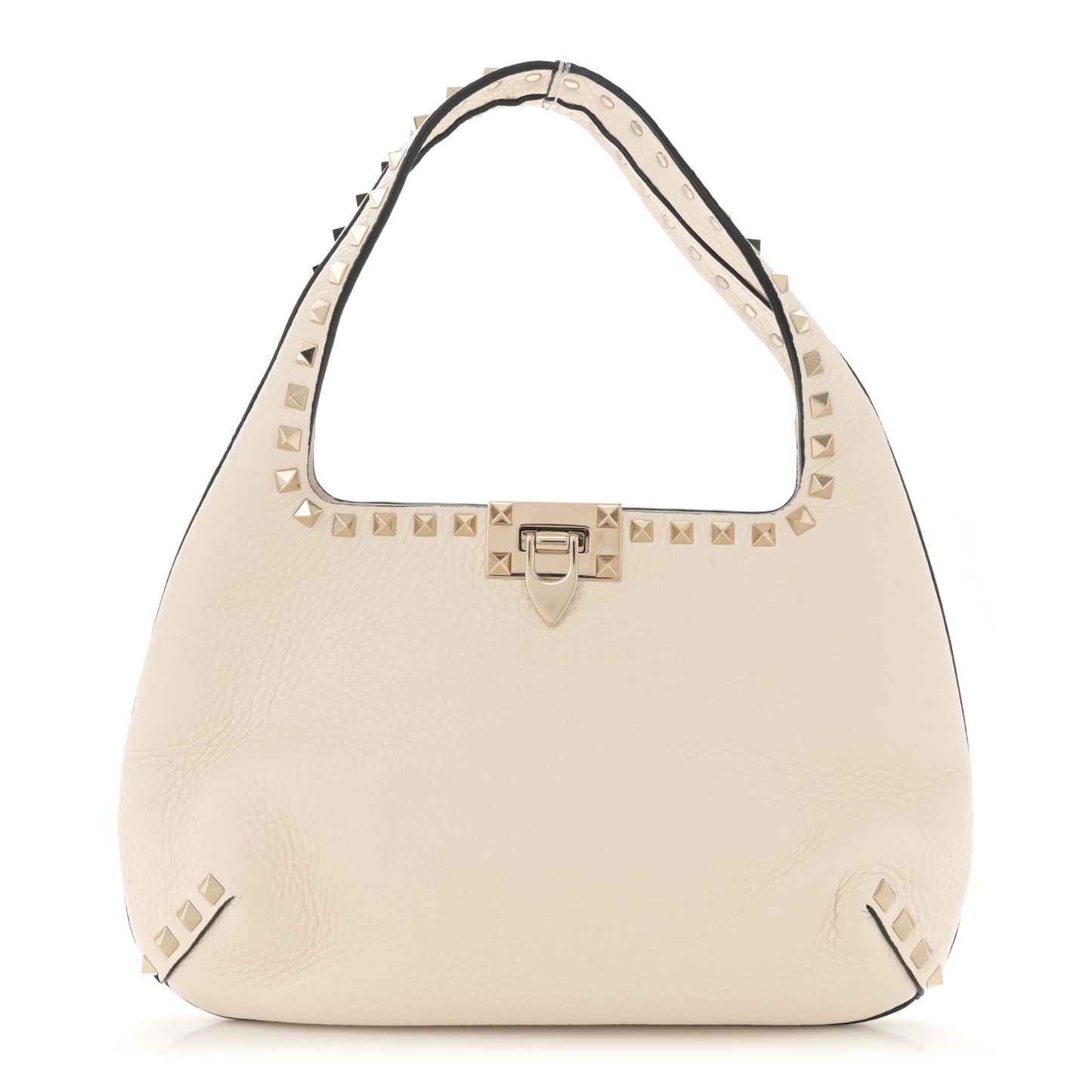 Pebbled Calfskin Small Rockstud Flip Lock Hobo White