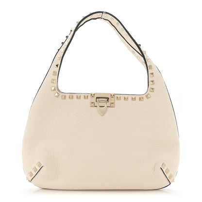 Valentino Garavani Pebbled Calfskin Small Rockstud Flip Lock Hobo White 1 of 9