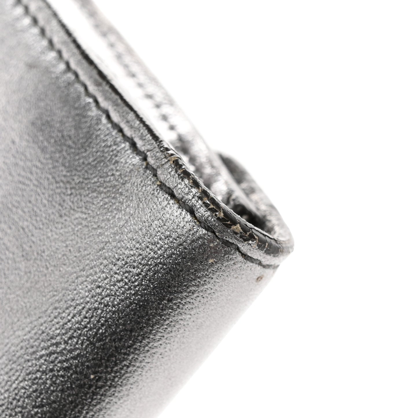 Metallic Calfskin Y-Mail Clutch Silver