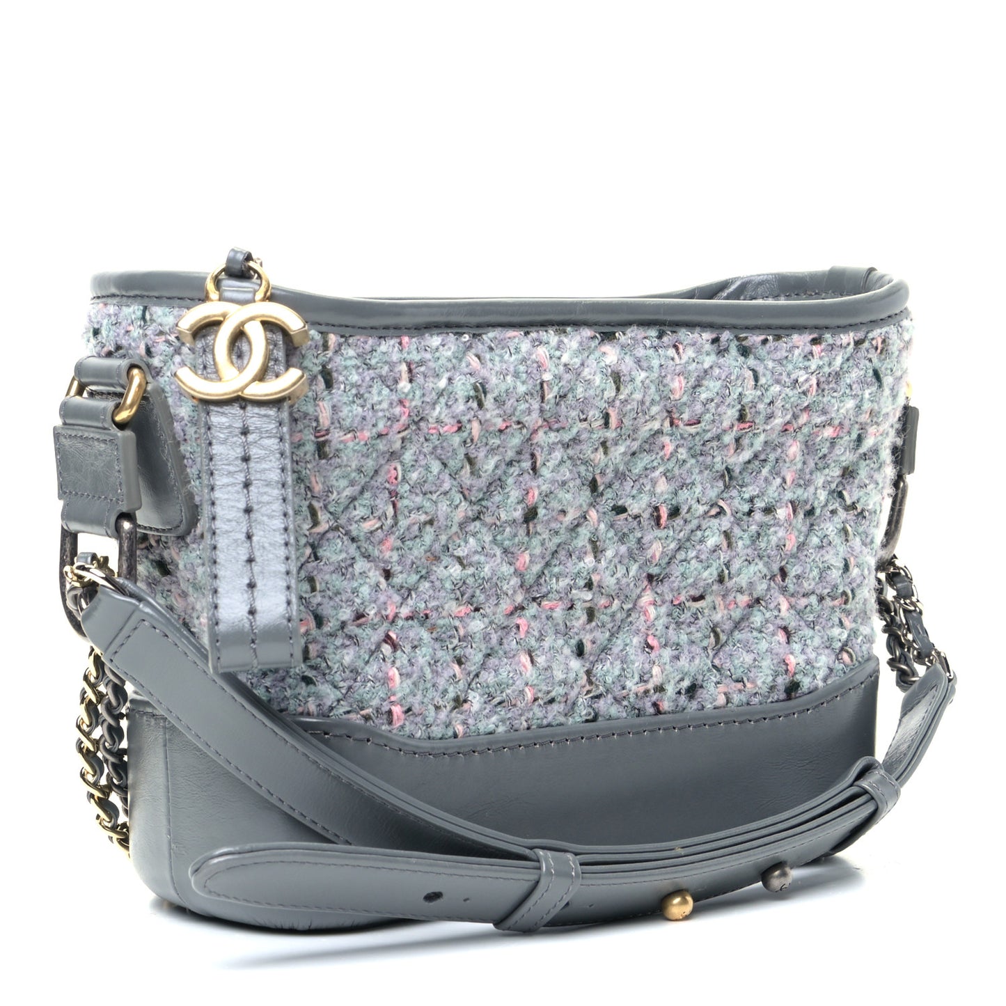 Tweed Calfskin Quilted Small Gabrielle Hobo Grey