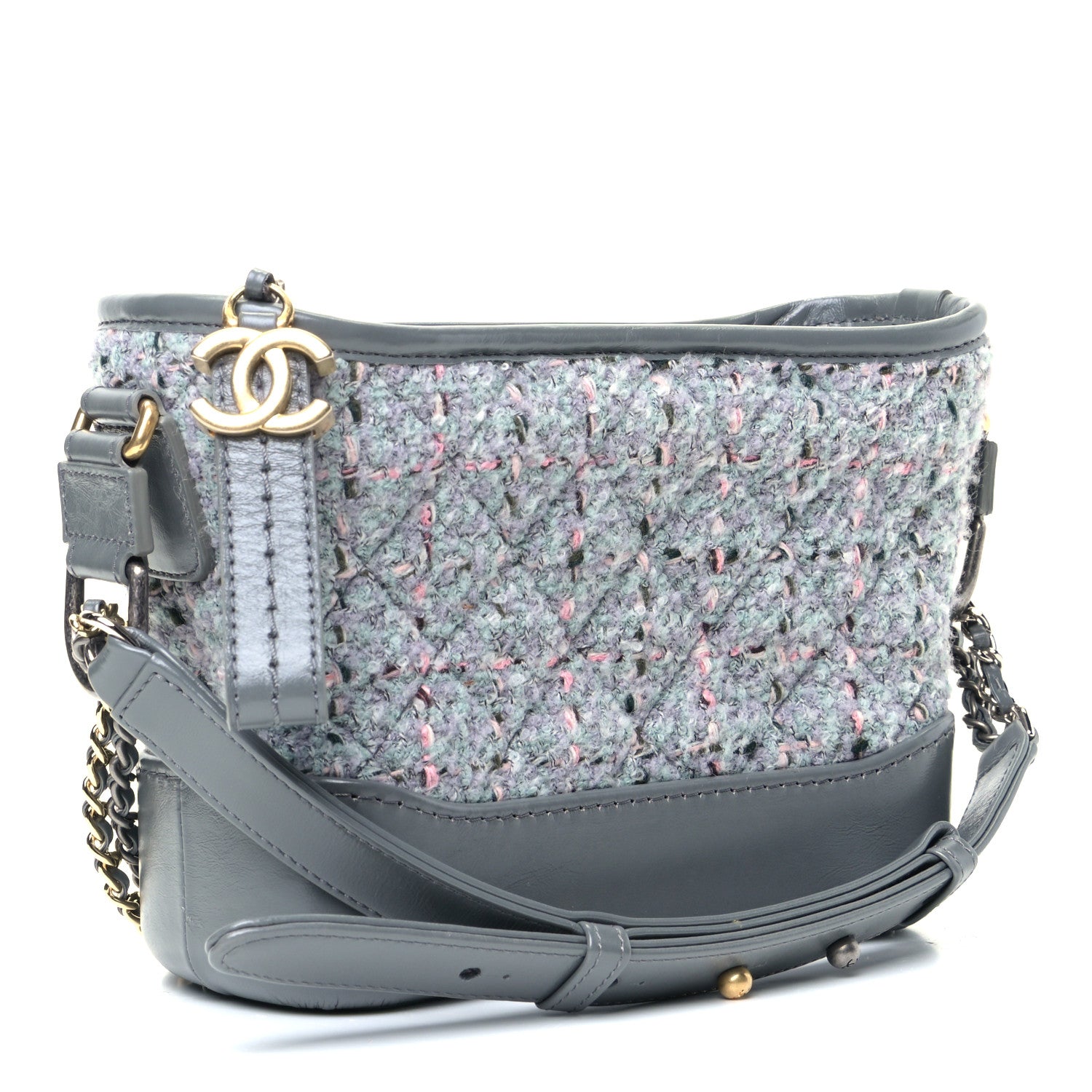 Chanel Tweed Calfskin Quilted Small Gabrielle Hobo Grey 2 of 5