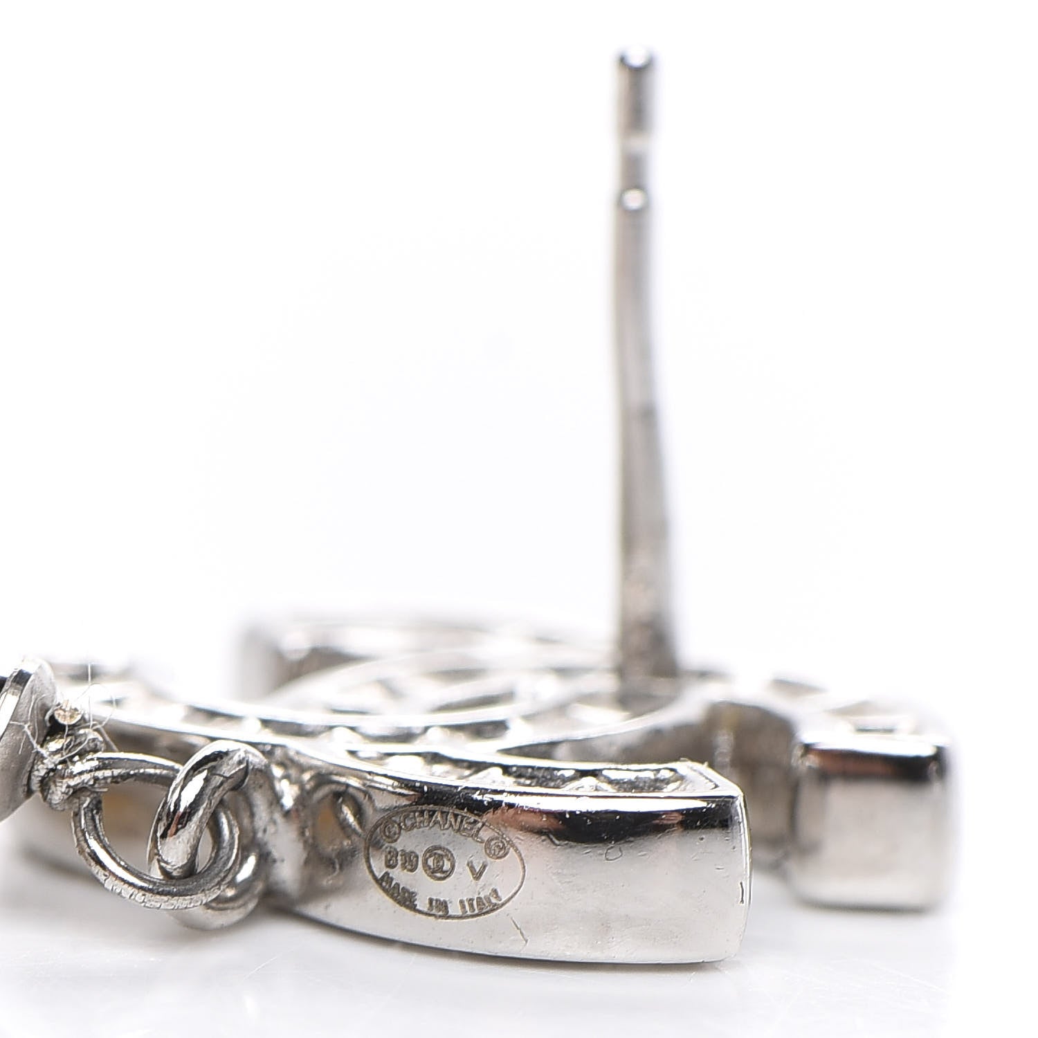 Chanel Baguette Crystal CC Pearl Drop Art Decoco Earrings Silver 3 of 5