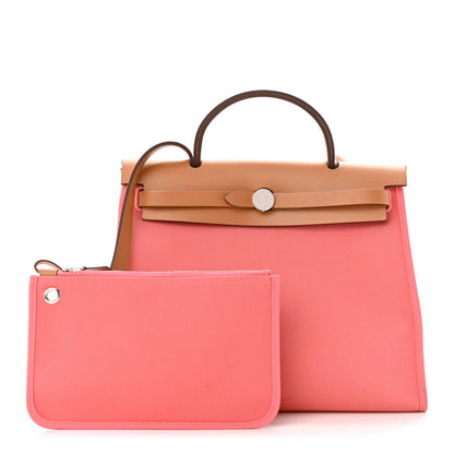 Hermes Vache Hunter Toile Herbag Zip 31 PM Rose Azalee Natural 1 of 16