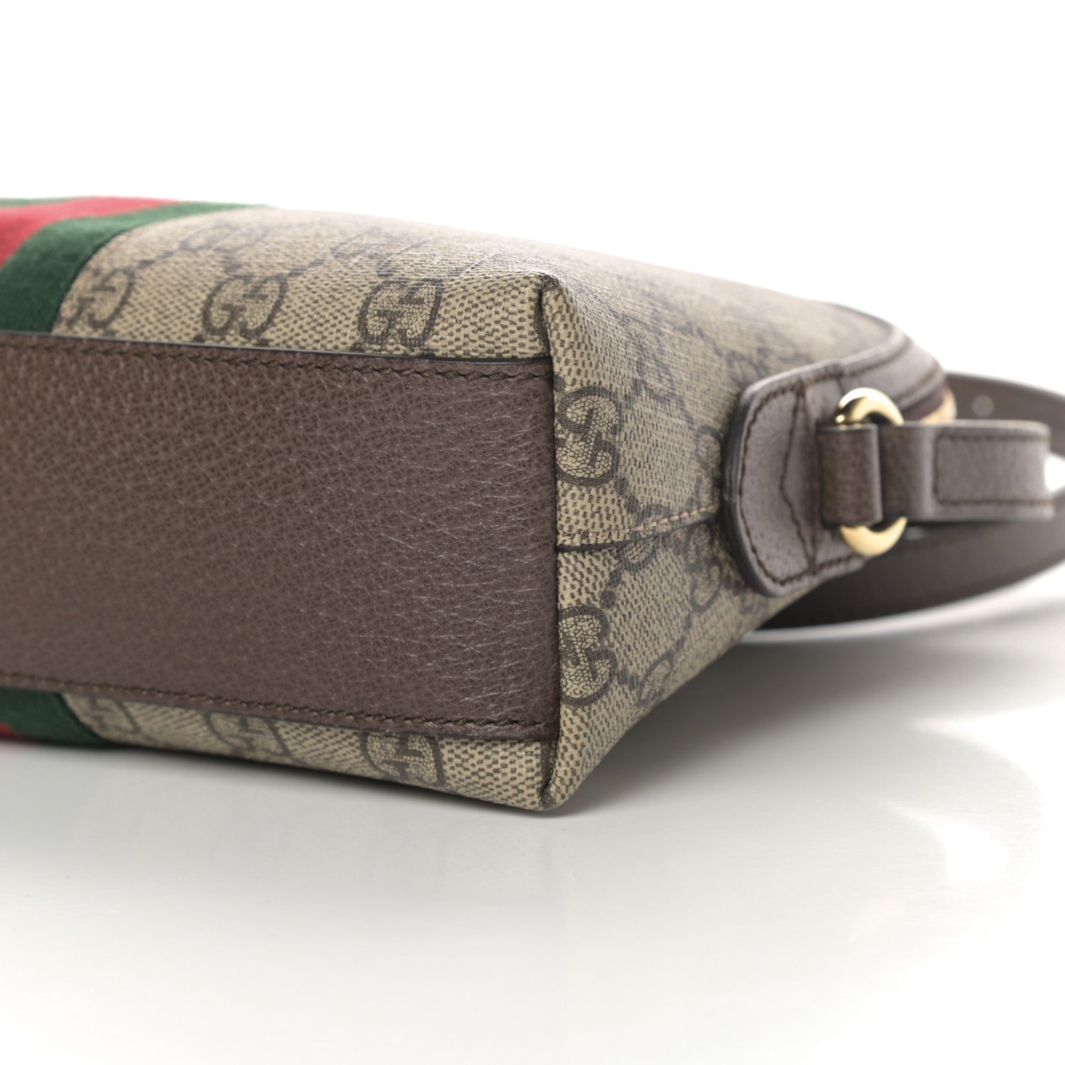 Gucci GG Supreme Monogram Textured Dollar Calfskin Web Small Ophidia Dome Shoulder Bag Beige Ebony New Acero 10 of 11