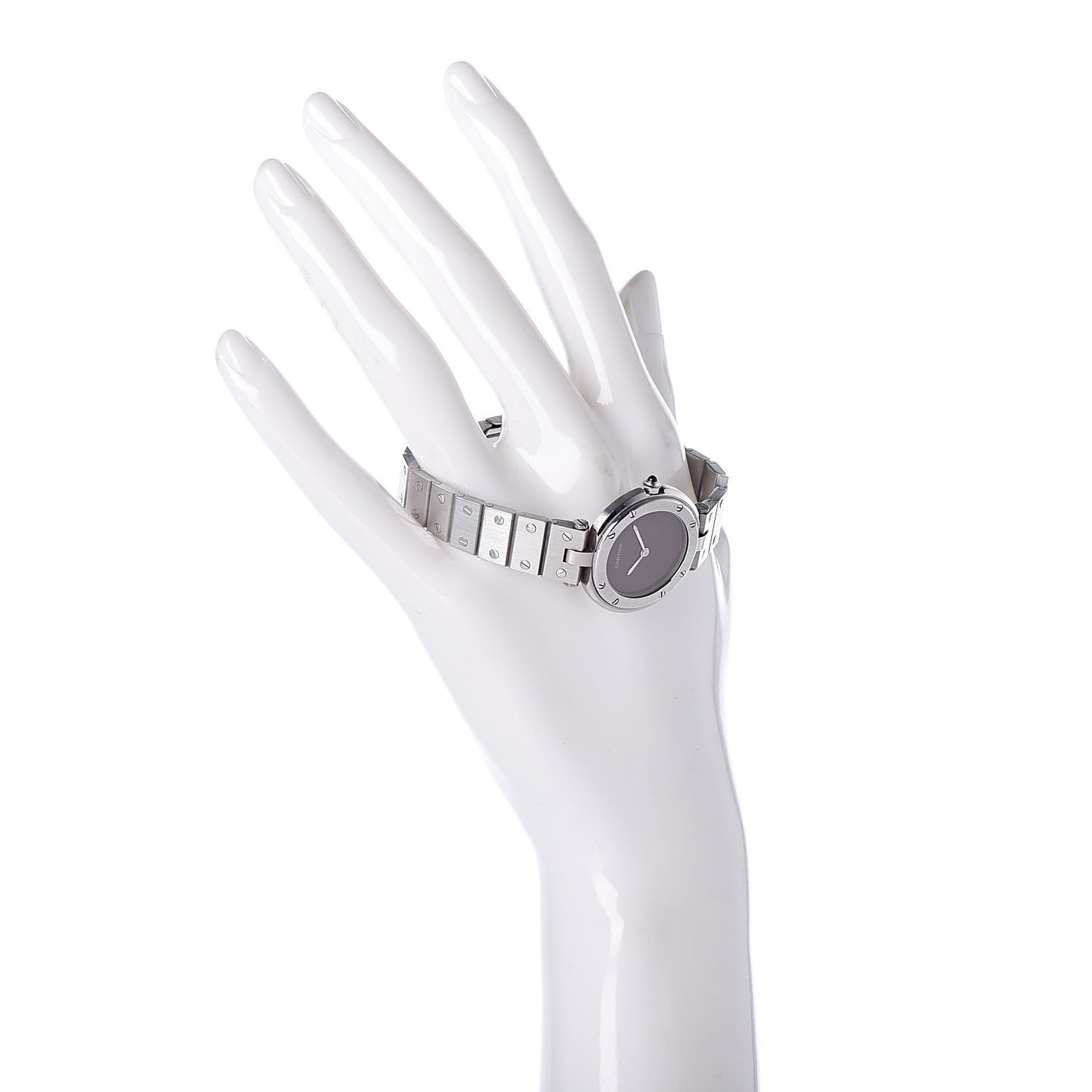 Stainless Steel 27mm Santos Round Quartz Watch Burgundy