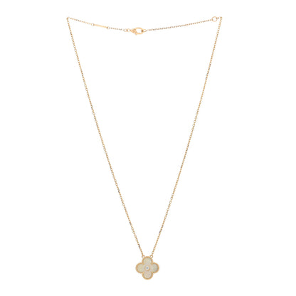 Van Cleef & Arpels 18K Yellow Gold Diamond Yellow Mother of Pearl Vintage Alhambra Pendant Necklace 2 of 5