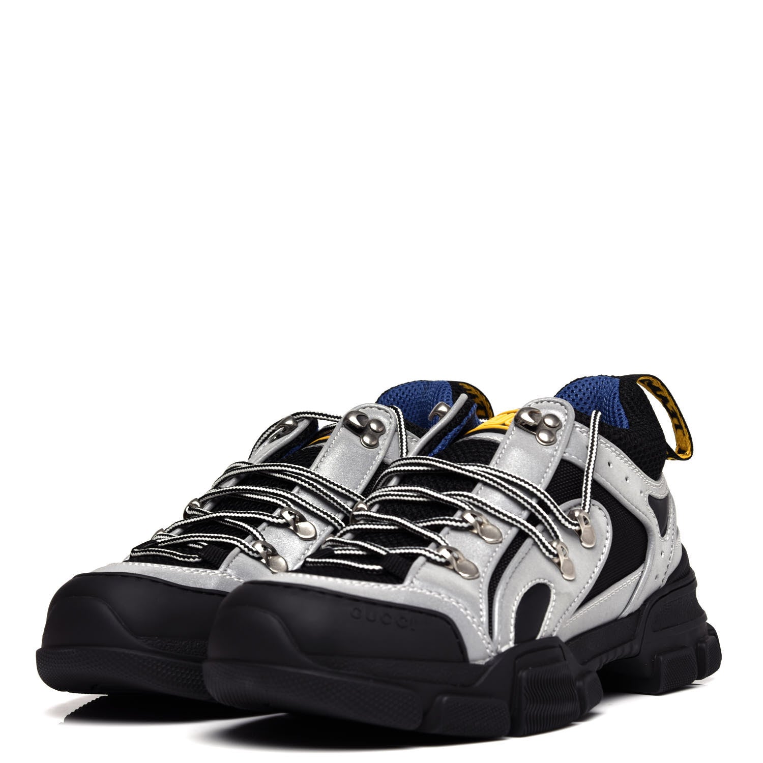 Gucci X SEGA Mesh Technical Canvas Calfskin Reflective Mens Flashtrek Sneakers 5 Silver Black 3 of 9