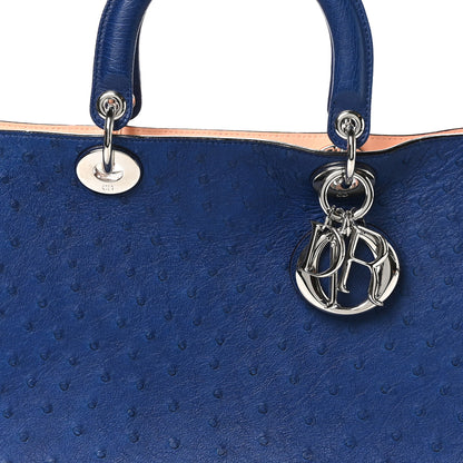 Christian Dior Ostrich Large Diorissimo Tote Blue 9 of 11