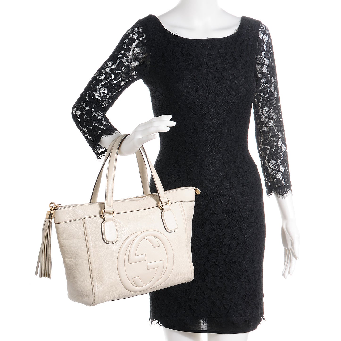 Pebbled Calfskin Small Soho Top Handle Bag Off White