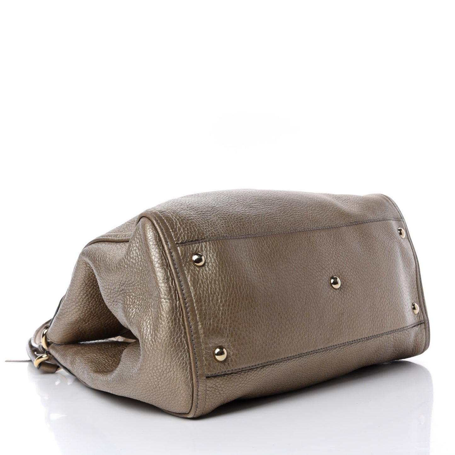 Metallic Pebbled Calfskin Medium Soho Shoulder Bag Golden Beige