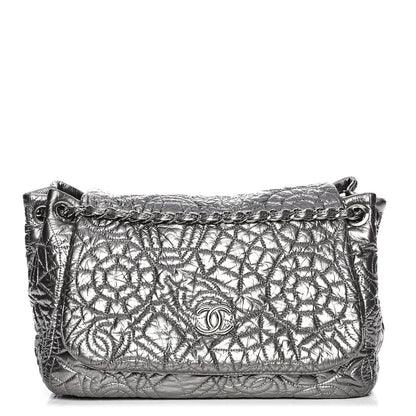 Chanel Vinyl Graphic Edge Accordion Flap Bag Silver 1 of 8