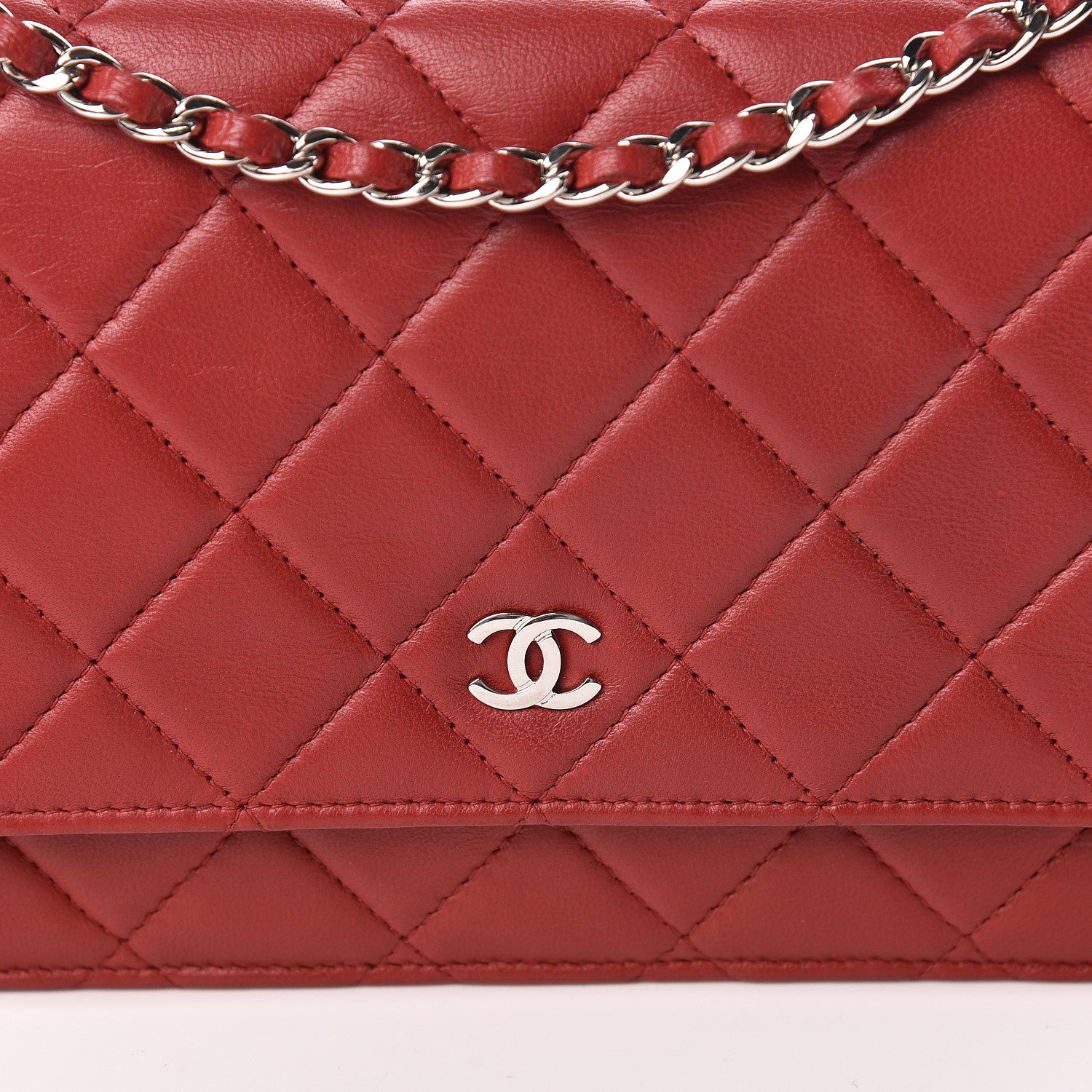Chanel Lambskin Quilted Wallet On Chain WOC Red 11 of 12