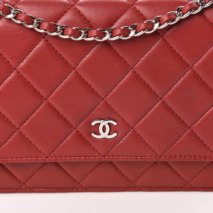 Chanel Lambskin Quilted Wallet On Chain WOC Red 11 of 12