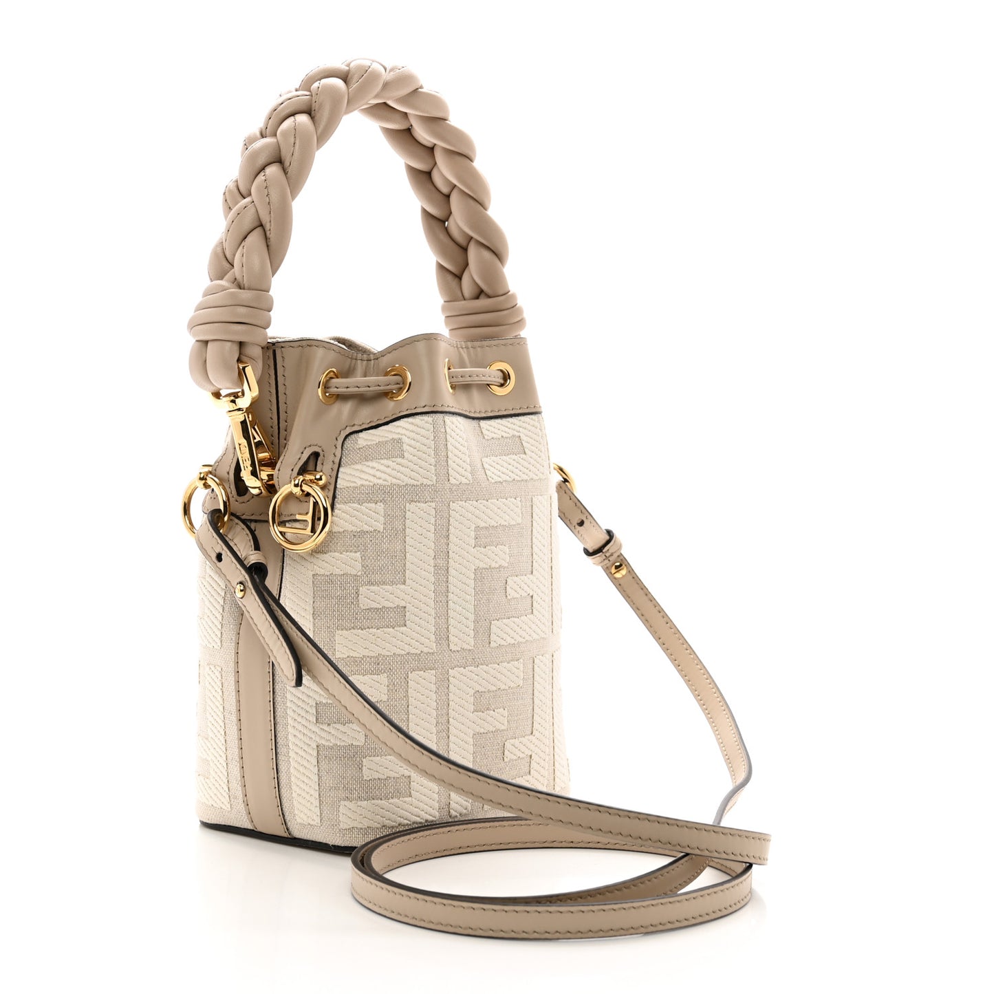 Canvas Nappa F is Fendi FF Embroidered Mini Mon Tresor Bucket Bag Grezzo White Nuvola