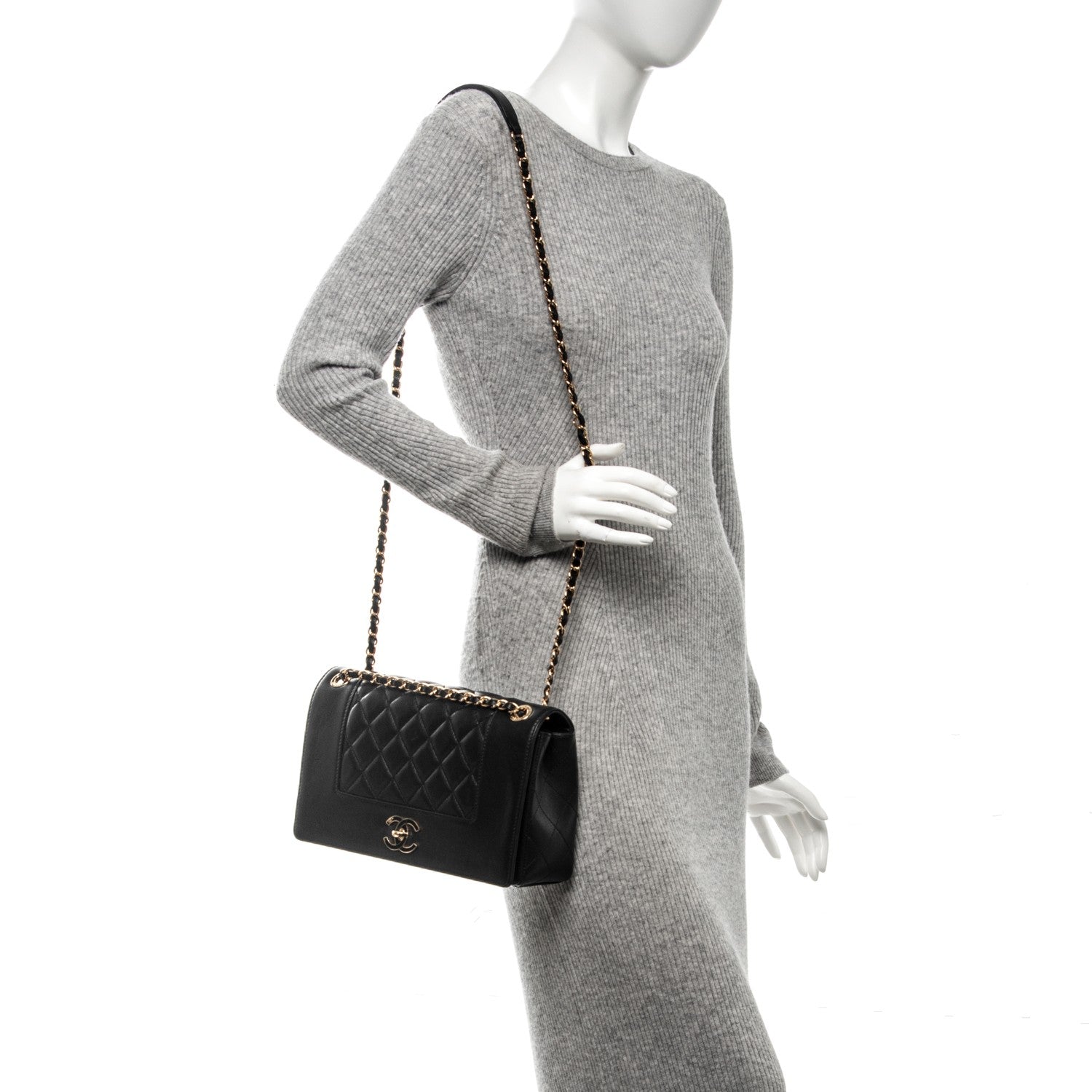 Chanel Sheepskin Quilted Vintage Mademoiselle Flap Black 2 of 8