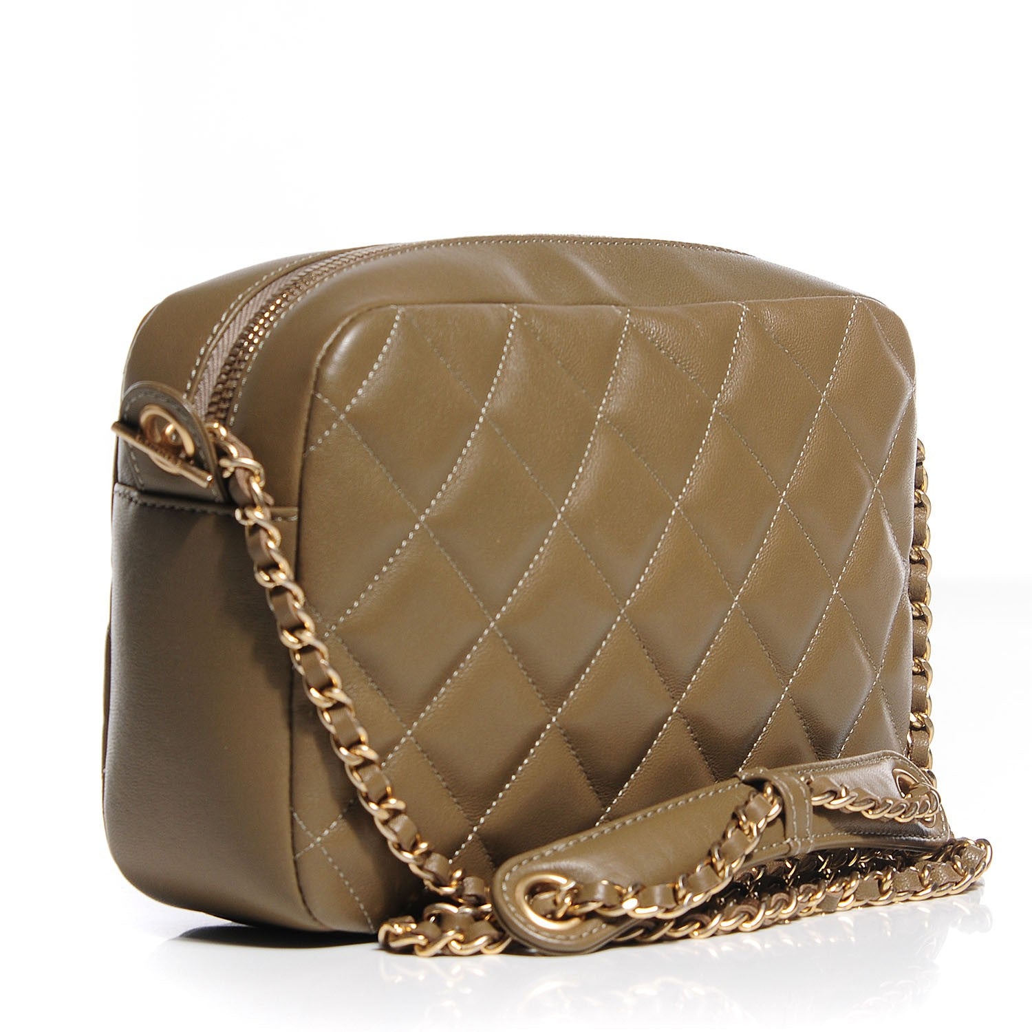 Chanel Lambskin Diamond CC Small Camera Case Khaki Clair 3 of 9