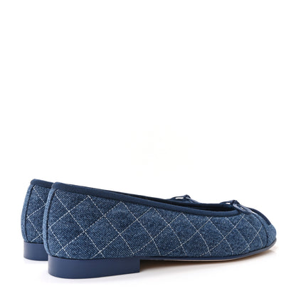 Chanel Washed Denim Quilted Cap Toe CC Ballerina Flats 37 Blue 5 of 10