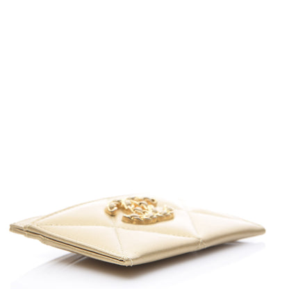 Chanel Metallic Goatskin Quilted Chanel 19 Card Holder Gold 3 of 8