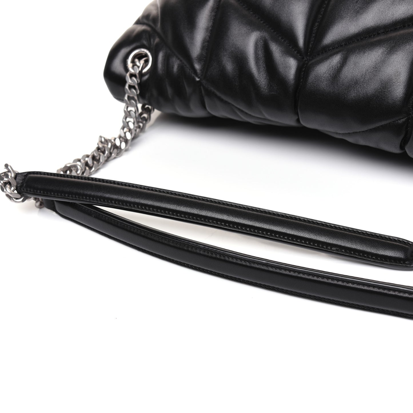 Lambskin Quilted Medium Loulou Puffer Monogram Chain Satchel Black