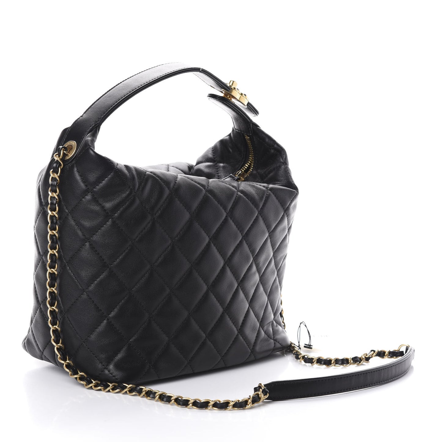 Lambskin Quilted Large Perfect Meeting Hobo Black