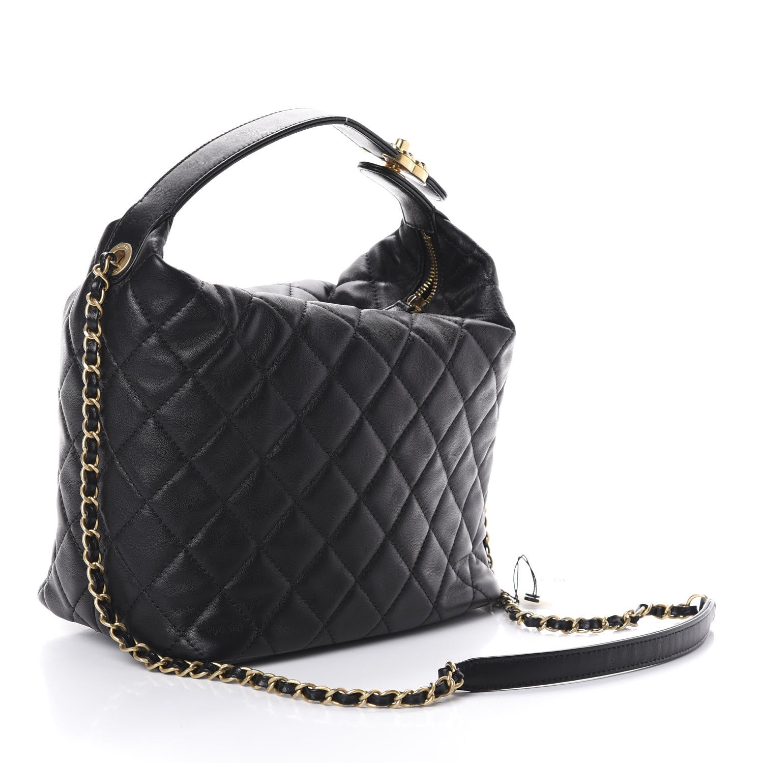 Chanel Lambskin Quilted Large Perfect Meeting Hobo Black 3 of 10