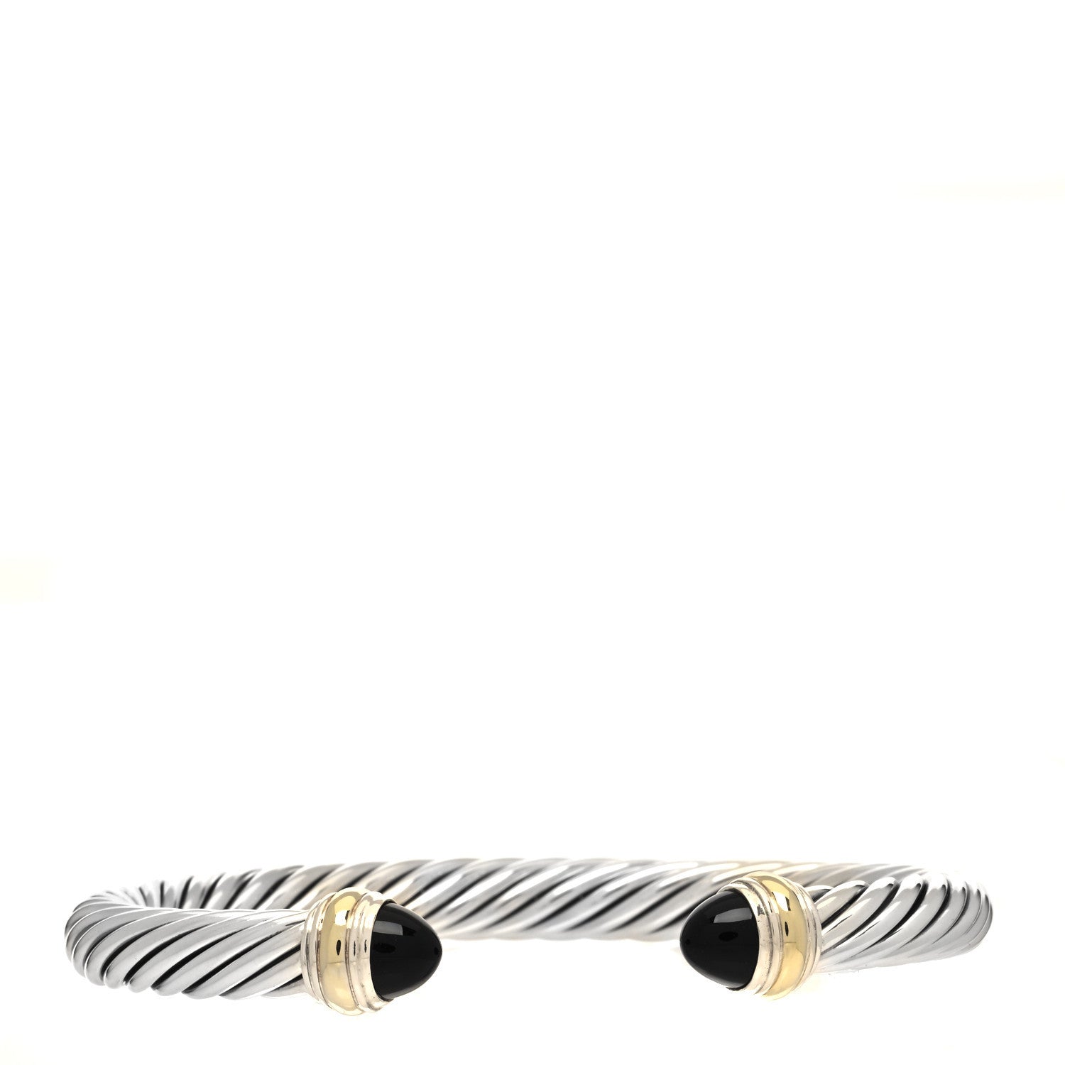 David Yurman Sterling Silver 14K Yellow Gold Black Onyx 5mm Cable Classics Bracelet 1 of 4