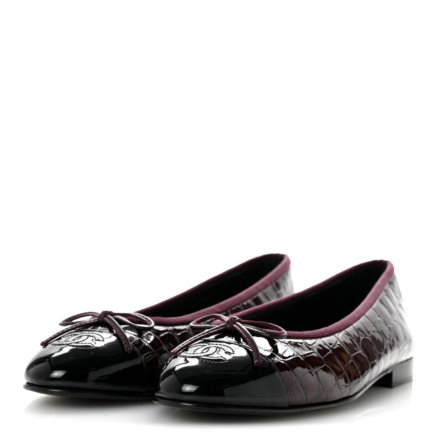 Chanel Patent Calfskin Crocodile Embossed Ballerina Flats 39 Dark Burgundy Black 4 of 9