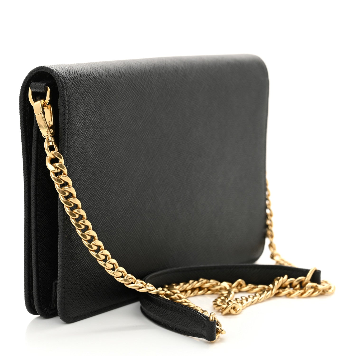Prada Saffiano Lux Metal Logo Mini Chain Flap Crossbody Bag Black 3 of 13